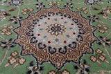 Green Persian Nain Hand Knotted Wool & Silk Runner Rug - 2' 9" X 14' 1"