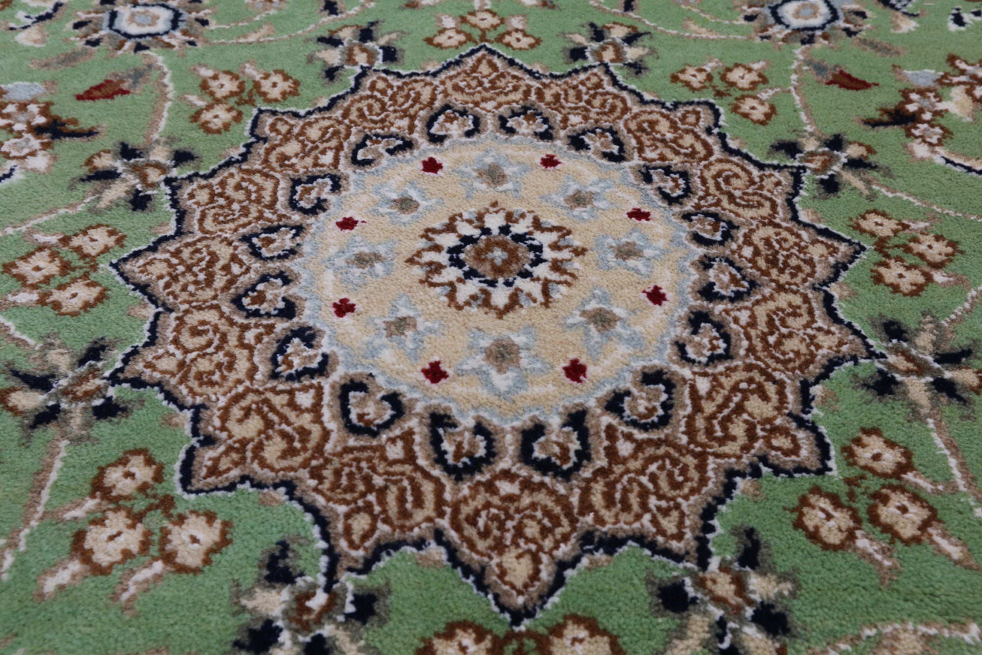 Green Persian Nain Hand Knotted Wool & Silk Runner Rug - 2' 9" X 14' 1"