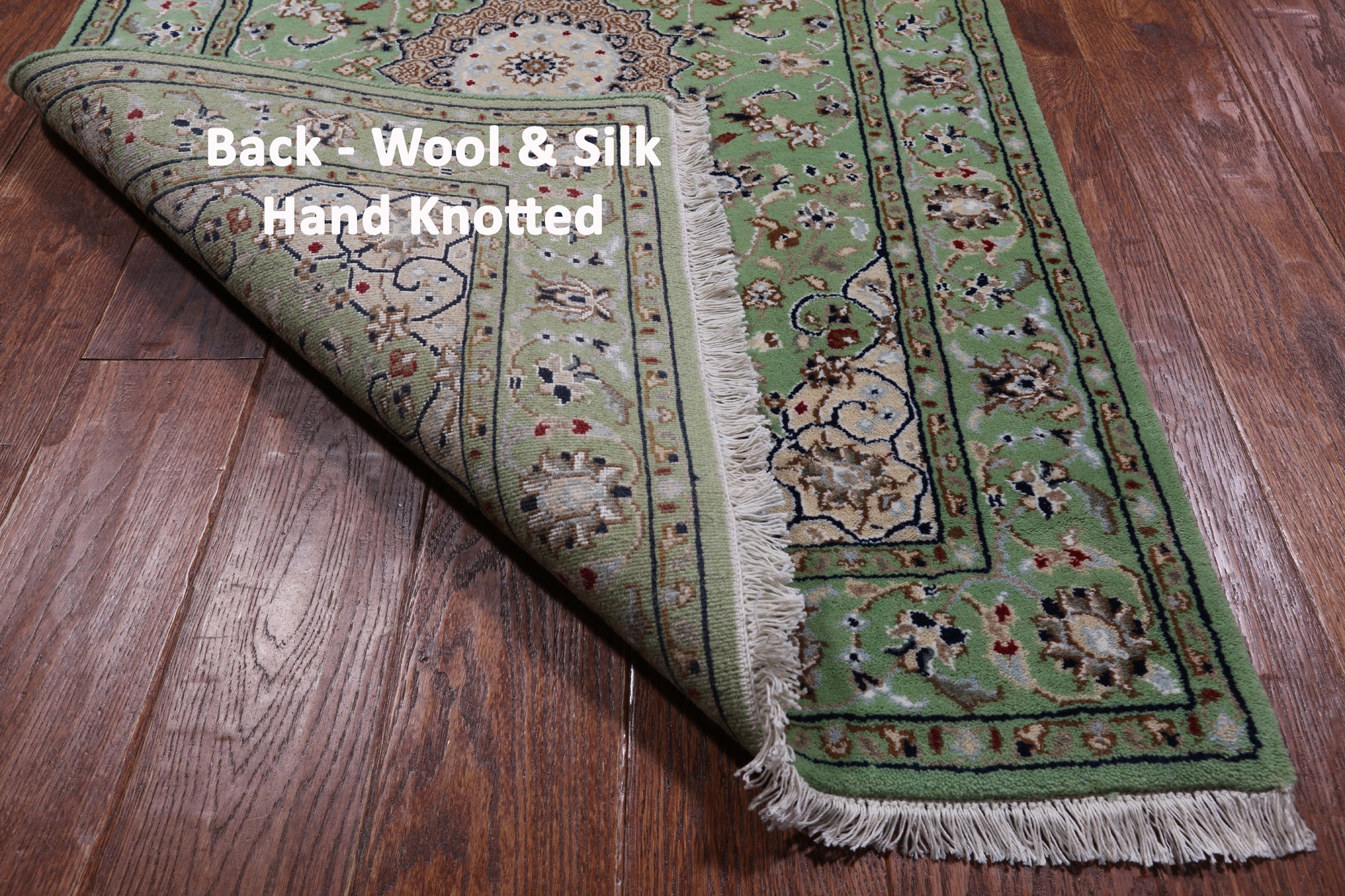 Green Persian Nain Hand Knotted Wool & Silk Runner Rug - 2' 9" X 14' 1"