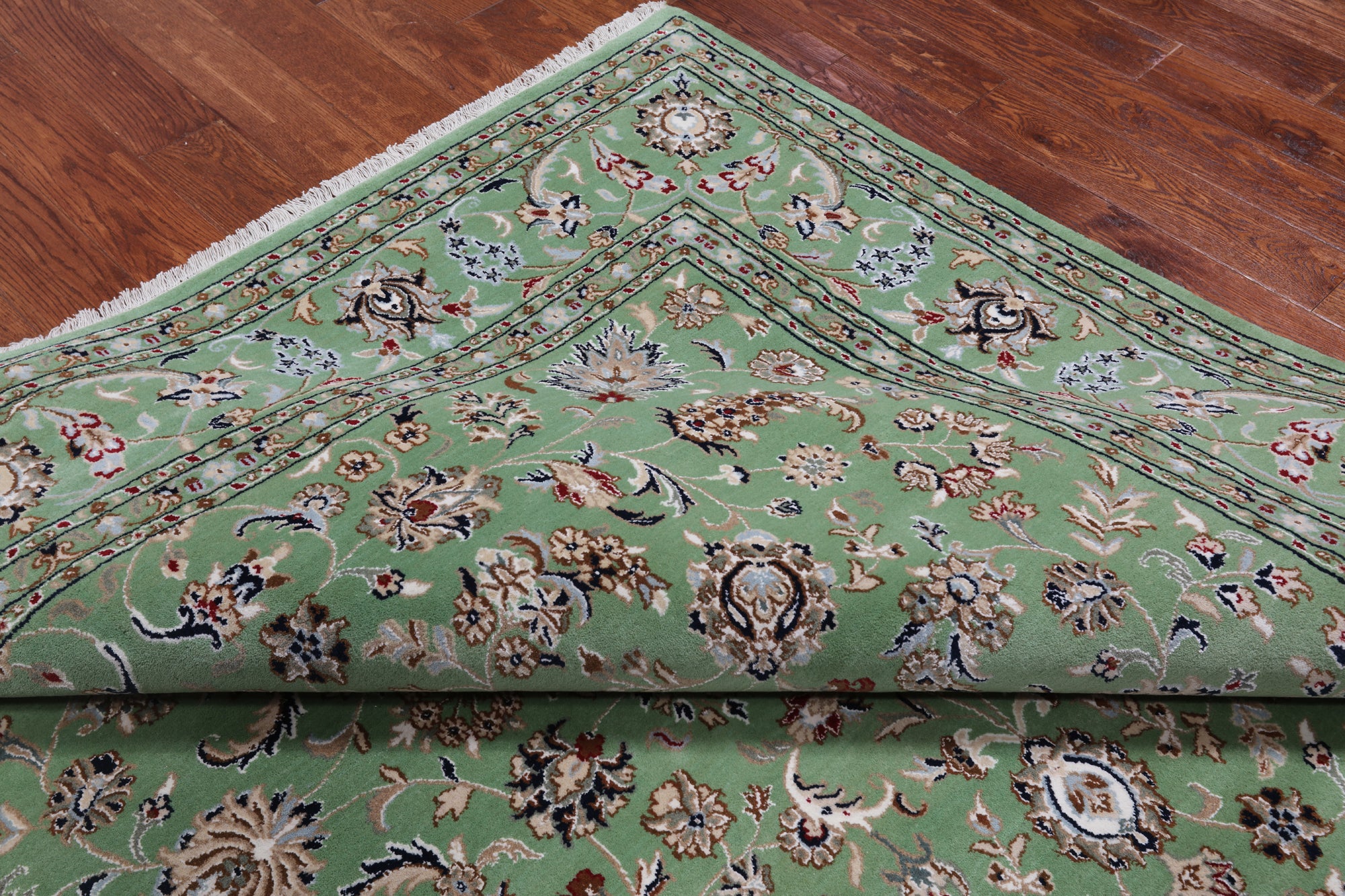 Green Square Persian Nain Handmade Wool & Silk Rug - 8' 1" X 8' 1"