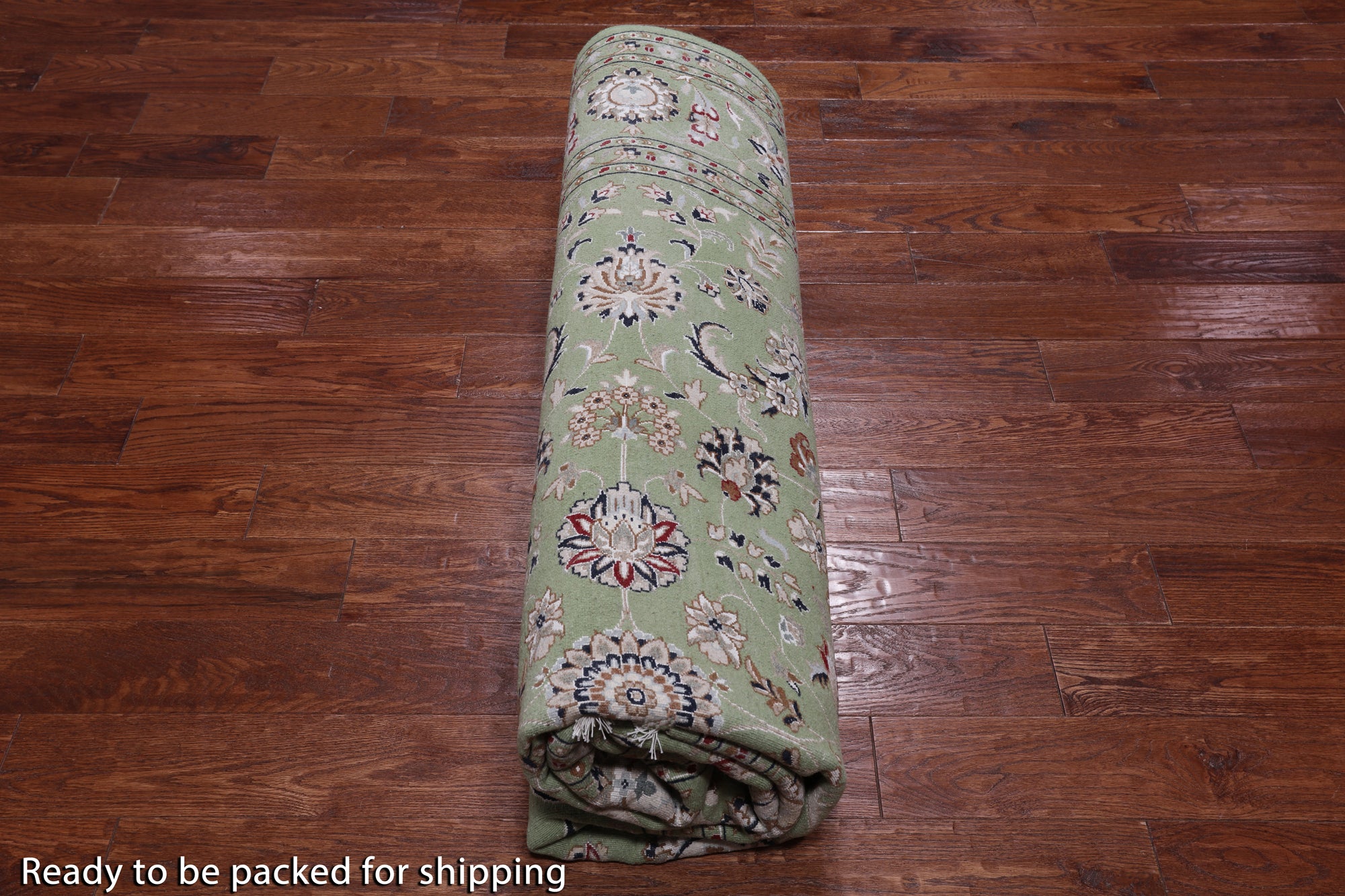 Green Square Persian Nain Handmade Wool & Silk Rug - 8' 1" X 8' 1"