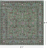 Green Square Persian Nain Handmade Wool & Silk Rug - 8' 1" X 8' 1"