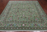 Green Square Persian Nain Handmade Wool & Silk Rug - 8' 1" X 8' 1"
