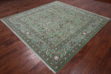 Green Square Persian Nain Handmade Wool & Silk Rug - 8' 1" X 8' 1"