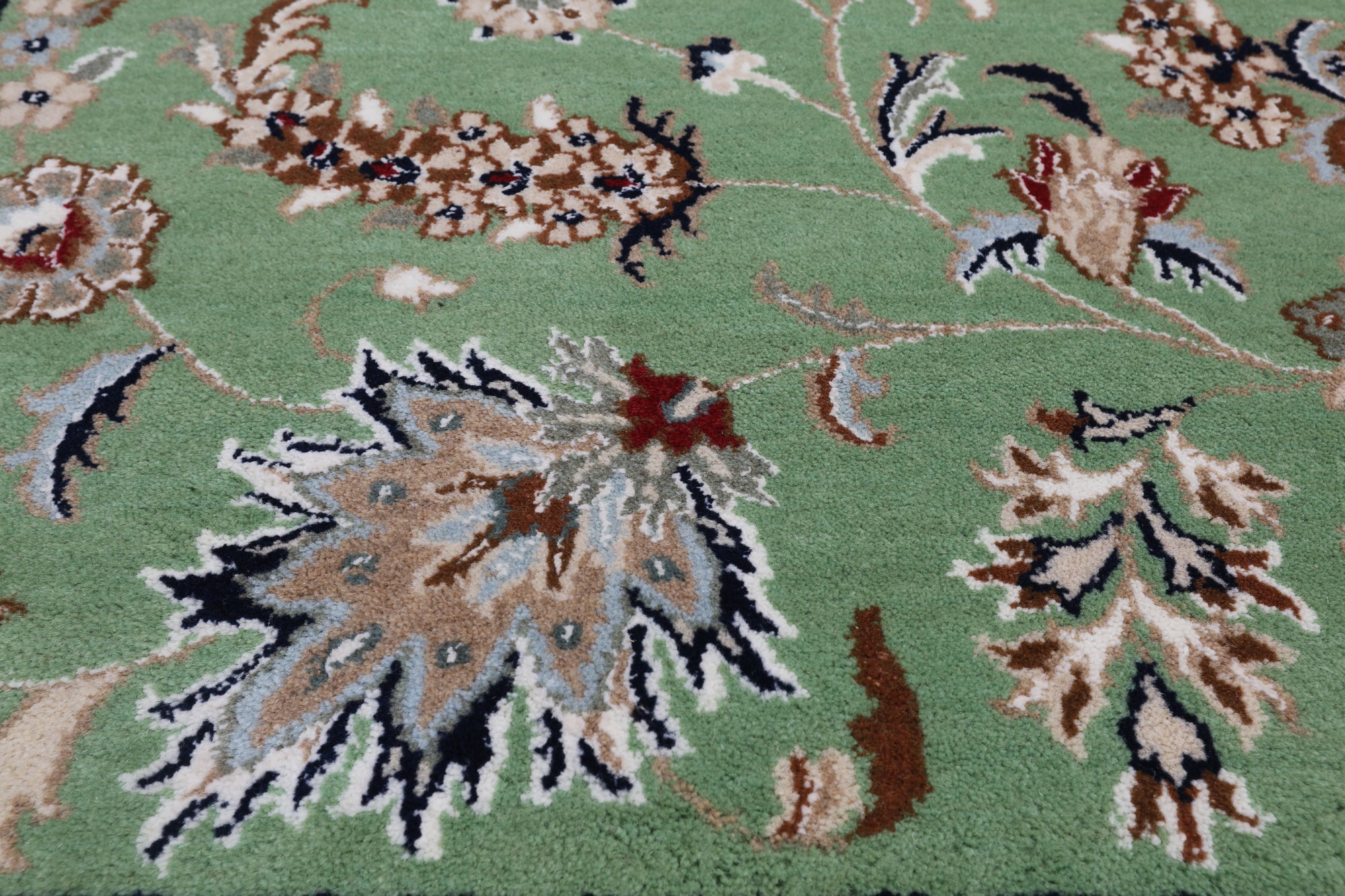 Green Square Persian Nain Handmade Wool & Silk Rug - 8' 1" X 8' 1"