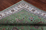 Green Persian Nain Hand Knotted Wool & Silk Rug - 9' 1" X 12' 0"