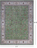Green Persian Nain Hand Knotted Wool & Silk Rug - 9' 1" X 12' 0"