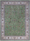 Green Persian Nain Hand Knotted Wool & Silk Rug - 9' 1" X 12' 0"