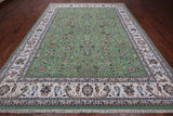 Green Persian Nain Hand Knotted Wool & Silk Rug - 9' 1" X 12' 0"