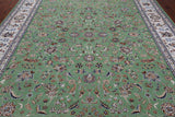Green Persian Nain Hand Knotted Wool & Silk Rug - 9' 1" X 12' 0"