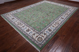 Green Persian Nain Hand Knotted Wool & Silk Rug - 9' 1" X 12' 0"
