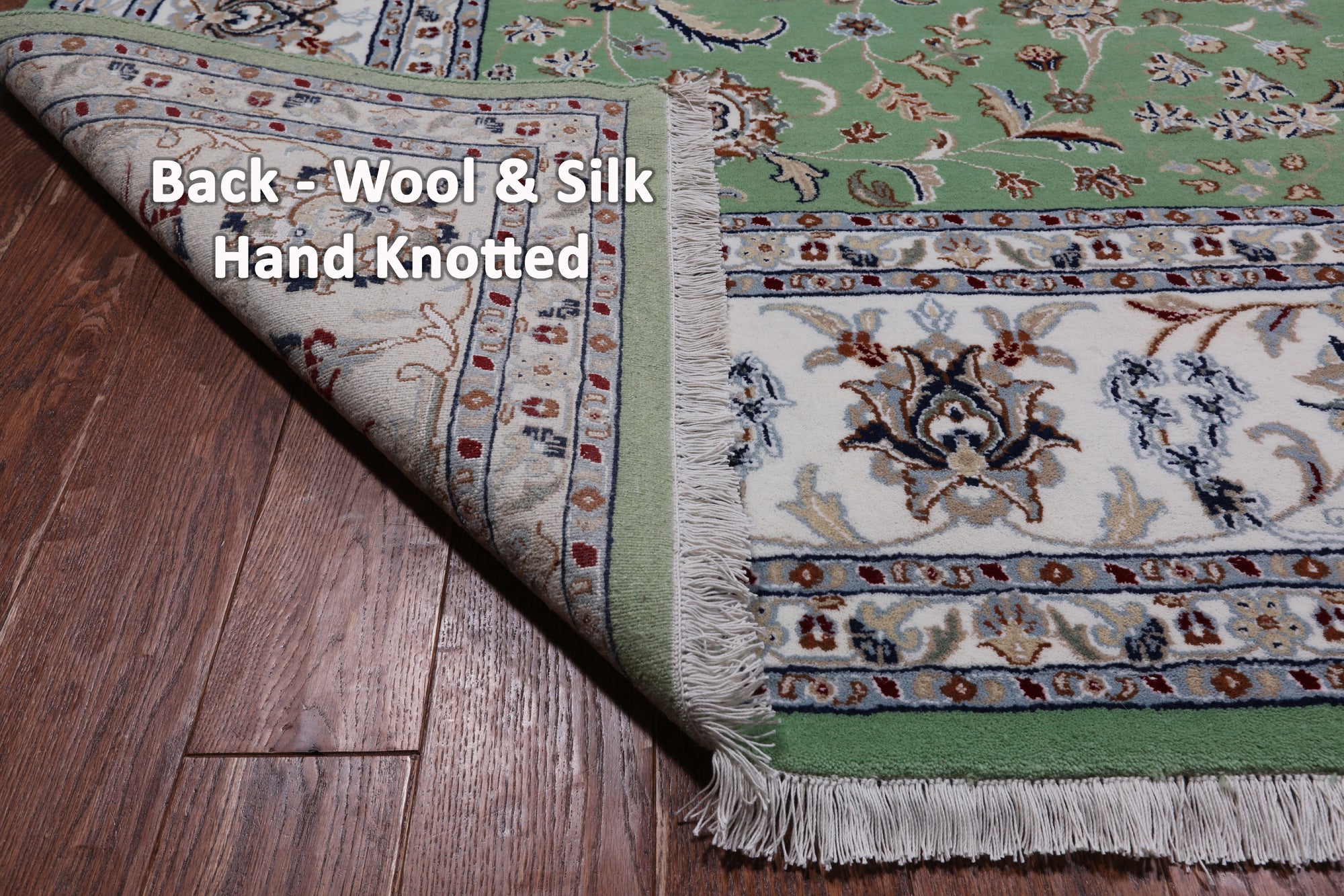 Green Persian Nain Hand Knotted Wool & Silk Rug - 9' 1" X 12' 0"