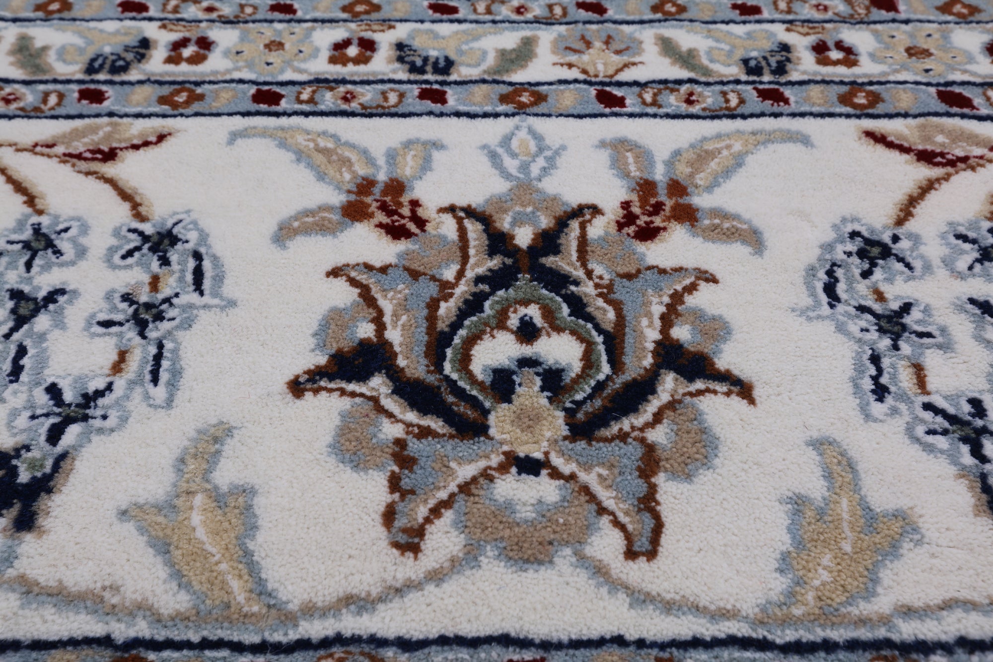 Green Persian Nain Hand Knotted Wool & Silk Rug - 9' 1" X 12' 0"