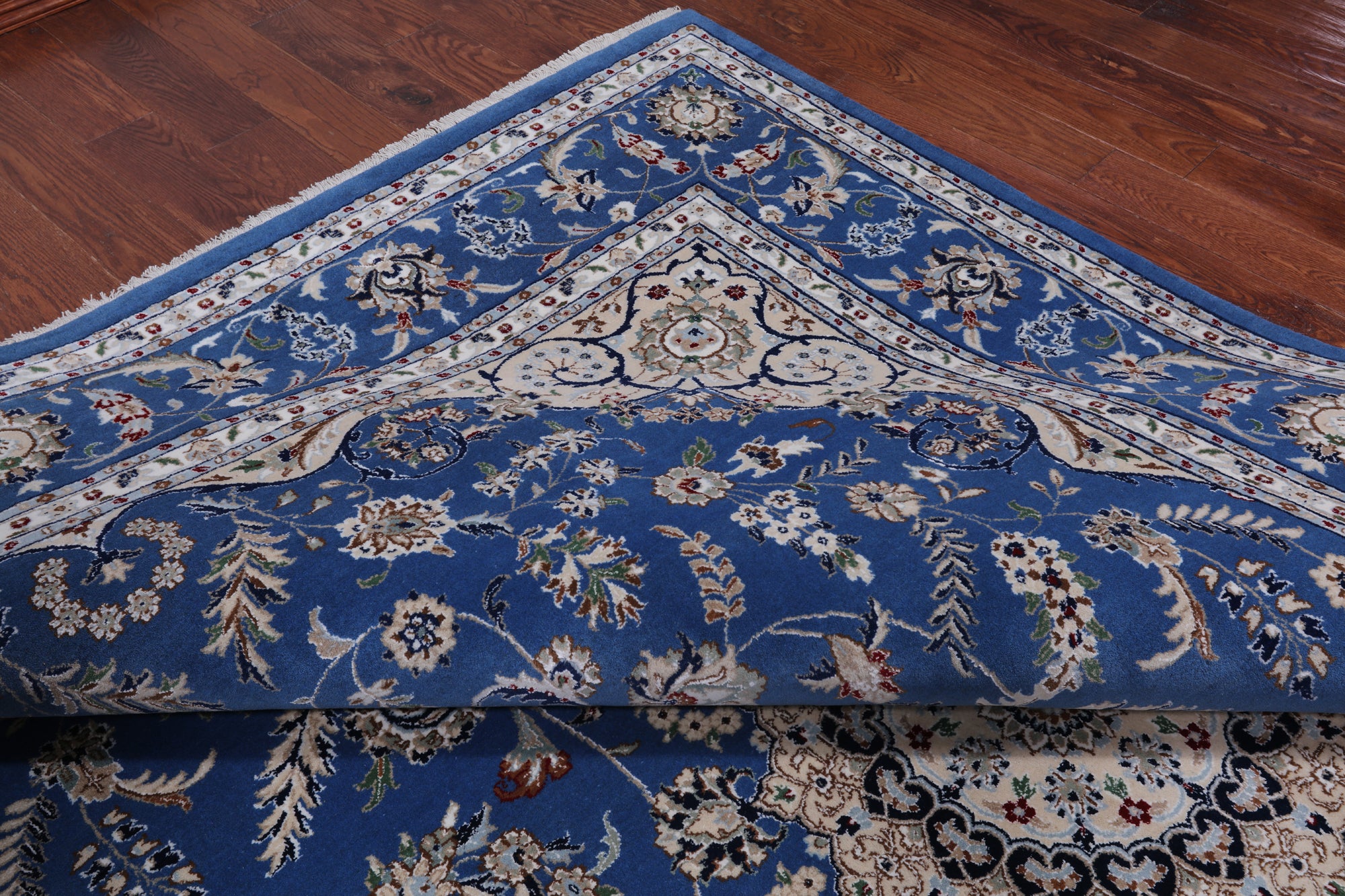 Blue Persian Nain Handmade Wool & Silk Rug - 9' 1" X 19' 8"