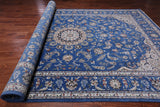 Blue Persian Nain Handmade Wool & Silk Rug - 9' 1" X 19' 8"