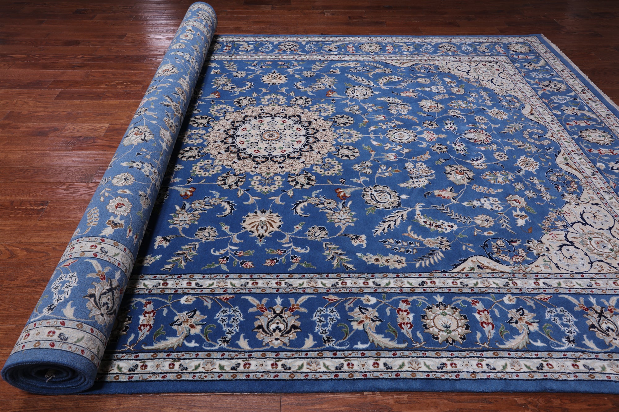 Blue Persian Nain Handmade Wool & Silk Rug - 9' 1" X 19' 8"