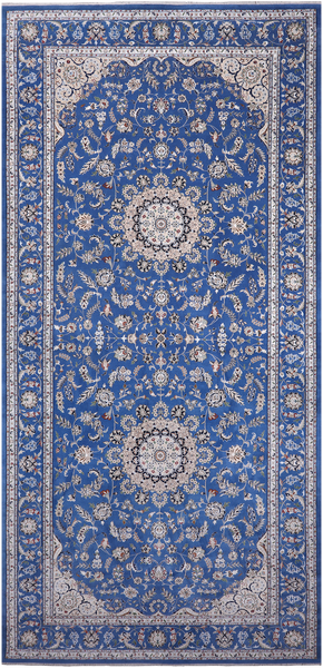 Blue Persian Nain Handmade Wool & Silk Rug - 9' 1" X 19' 8"