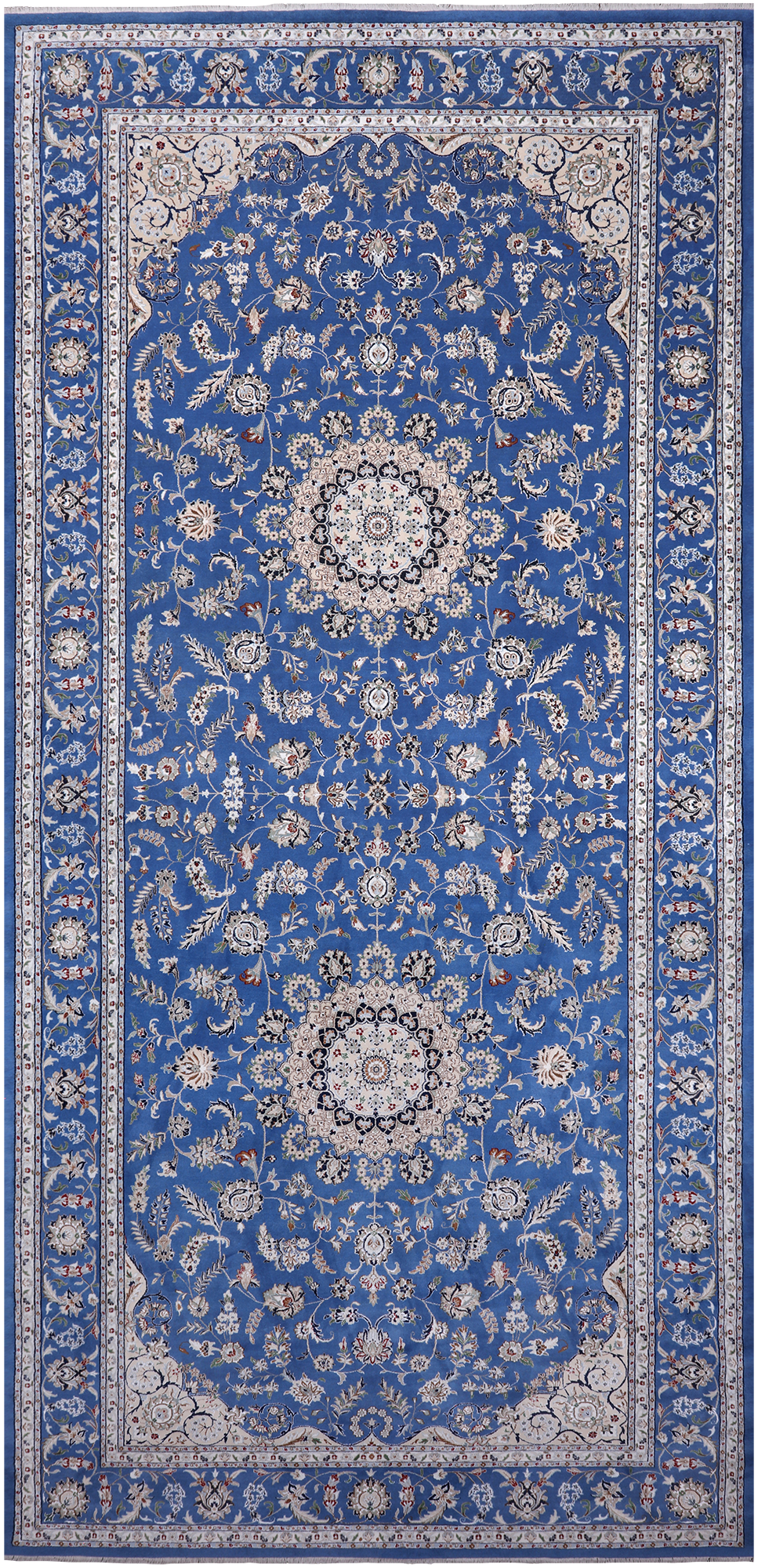 Blue Persian Nain Handmade Wool & Silk Rug - 9' 1" X 19' 8"