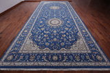 Blue Persian Nain Handmade Wool & Silk Rug - 9' 1" X 19' 8"