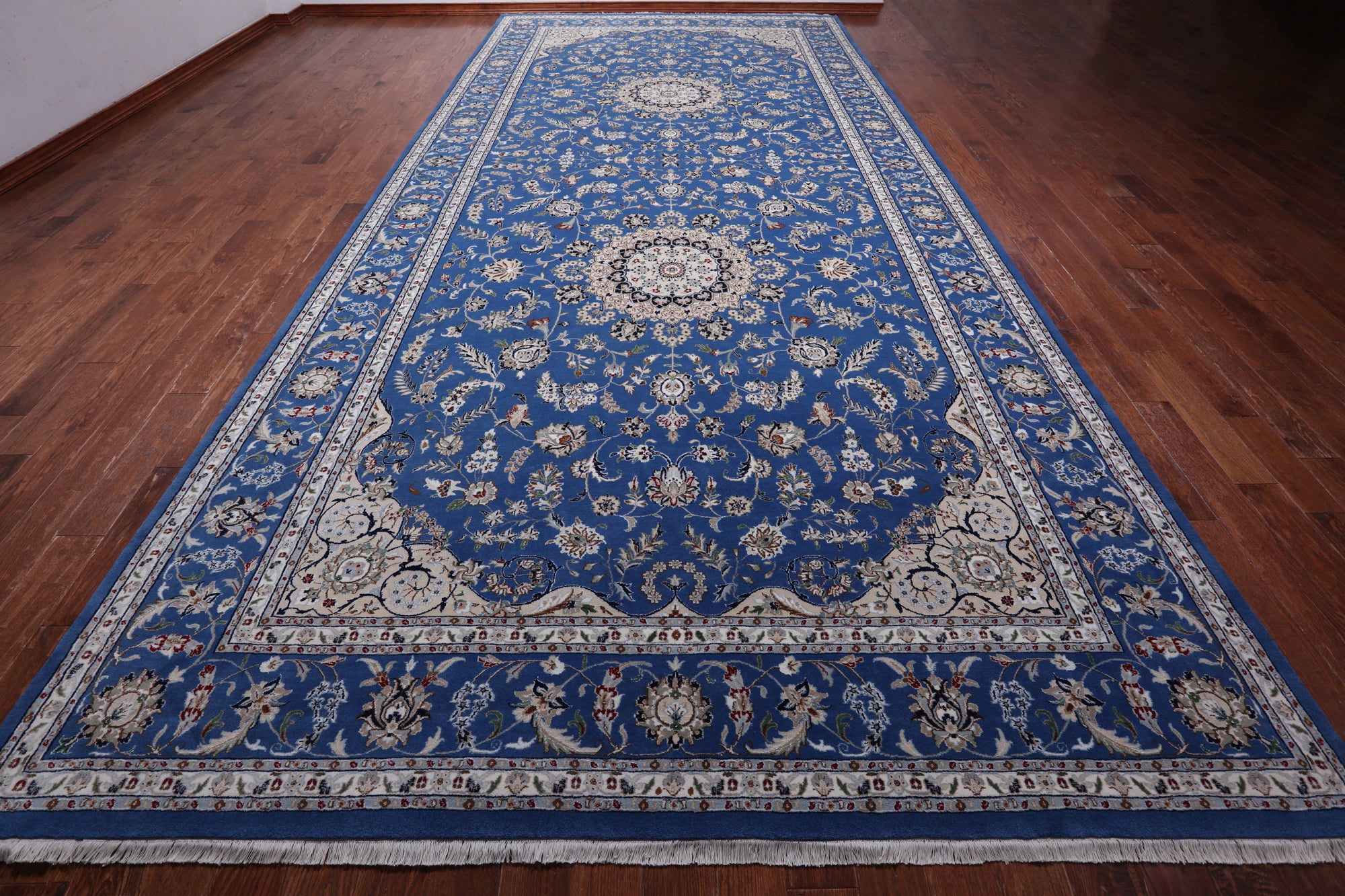 Blue Persian Nain Handmade Wool & Silk Rug - 9' 1" X 19' 8"