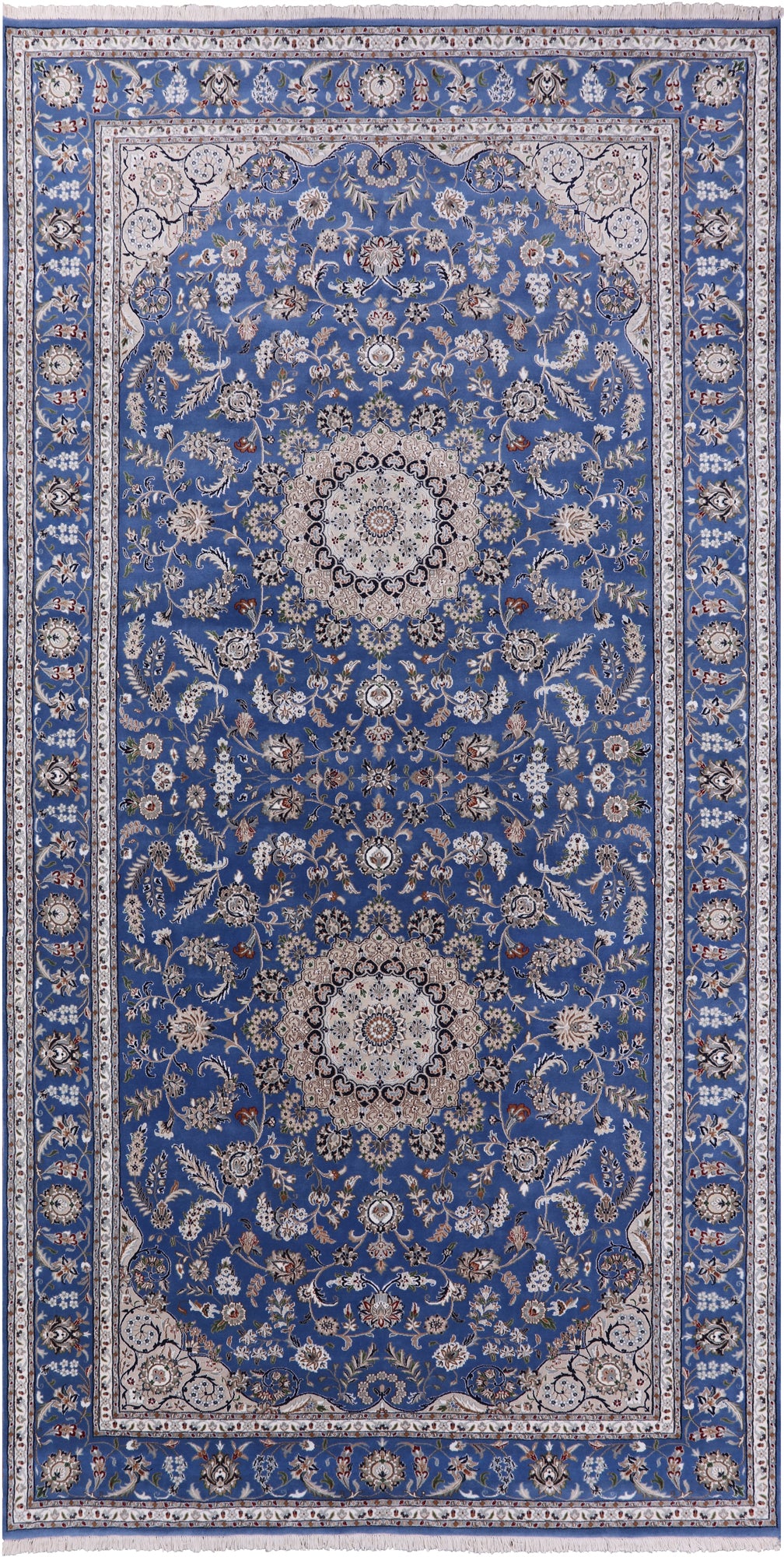 Blue Persian Nain Handmade Wool & Silk Rug - 9' 1" X 19' 8"