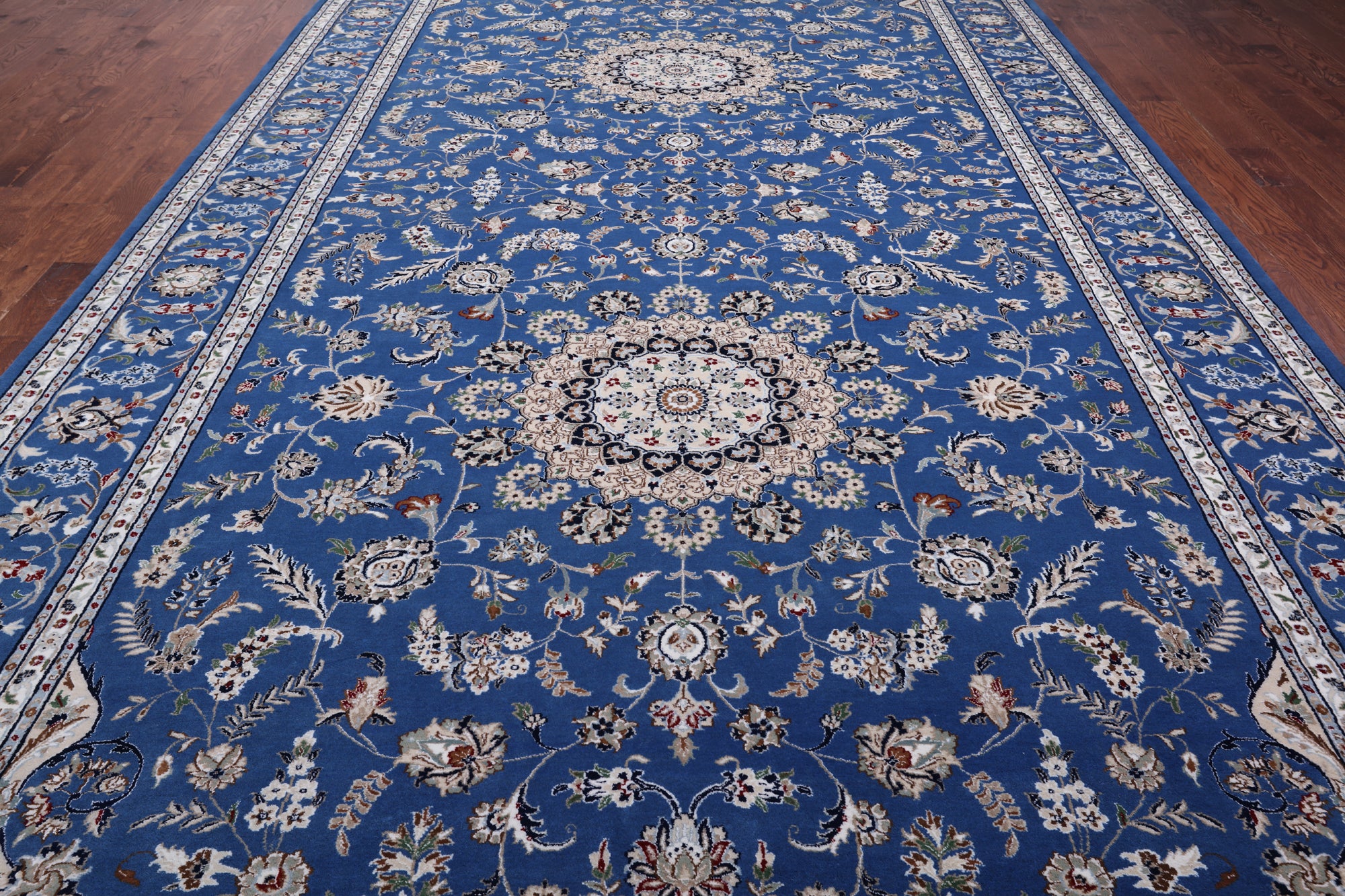 Blue Persian Nain Handmade Wool & Silk Rug - 9' 1" X 19' 8"