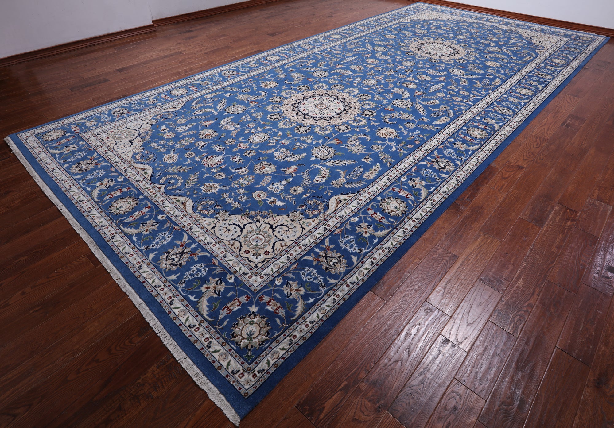 Blue Persian Nain Handmade Wool & Silk Rug - 9' 1" X 19' 8"