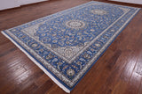 Blue Persian Nain Handmade Wool & Silk Rug - 9' 1" X 19' 8"