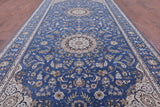 Blue Persian Nain Handmade Wool & Silk Rug - 9' 1" X 19' 8"