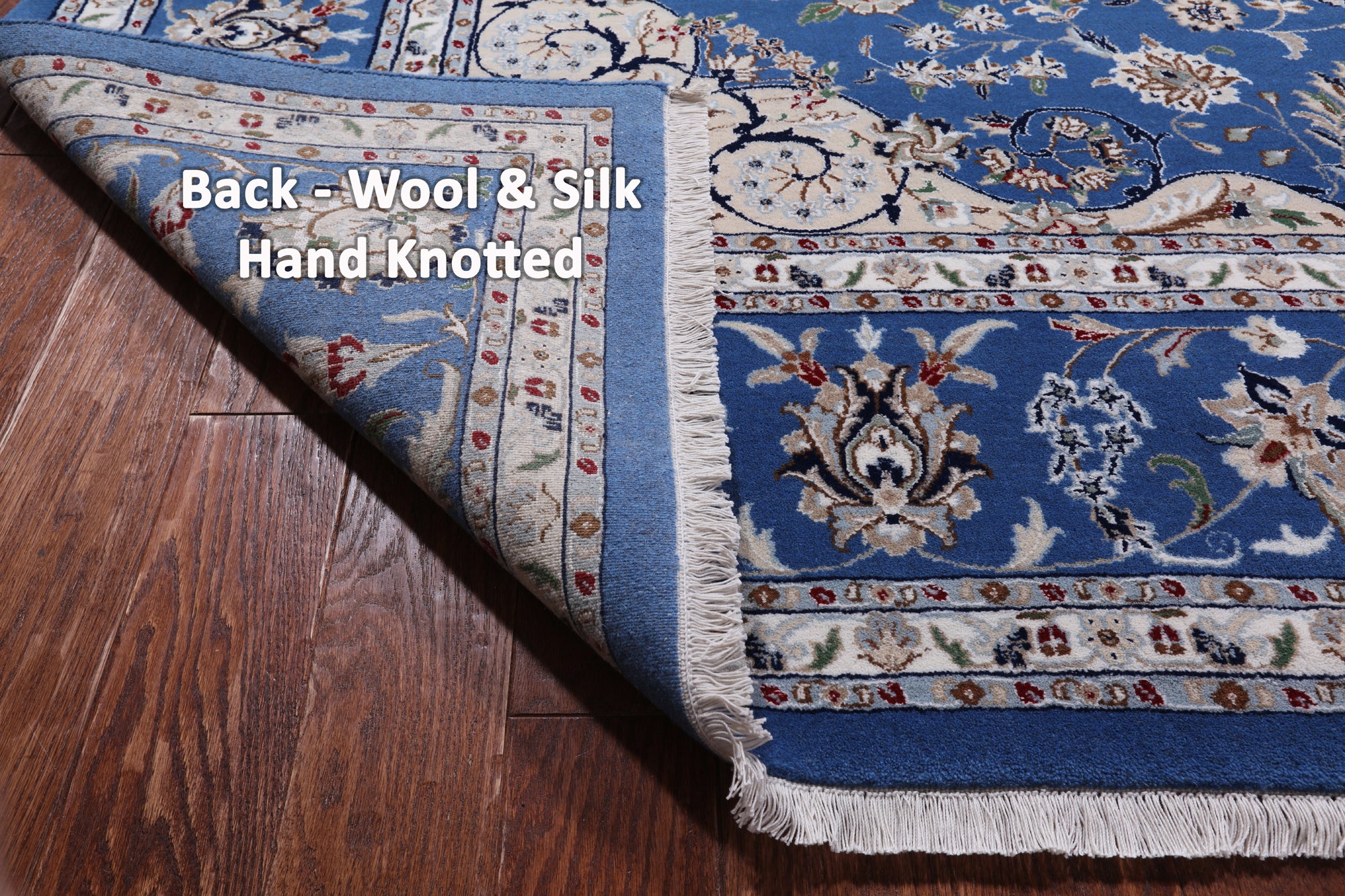 Blue Persian Nain Handmade Wool & Silk Rug - 9' 1" X 19' 8"