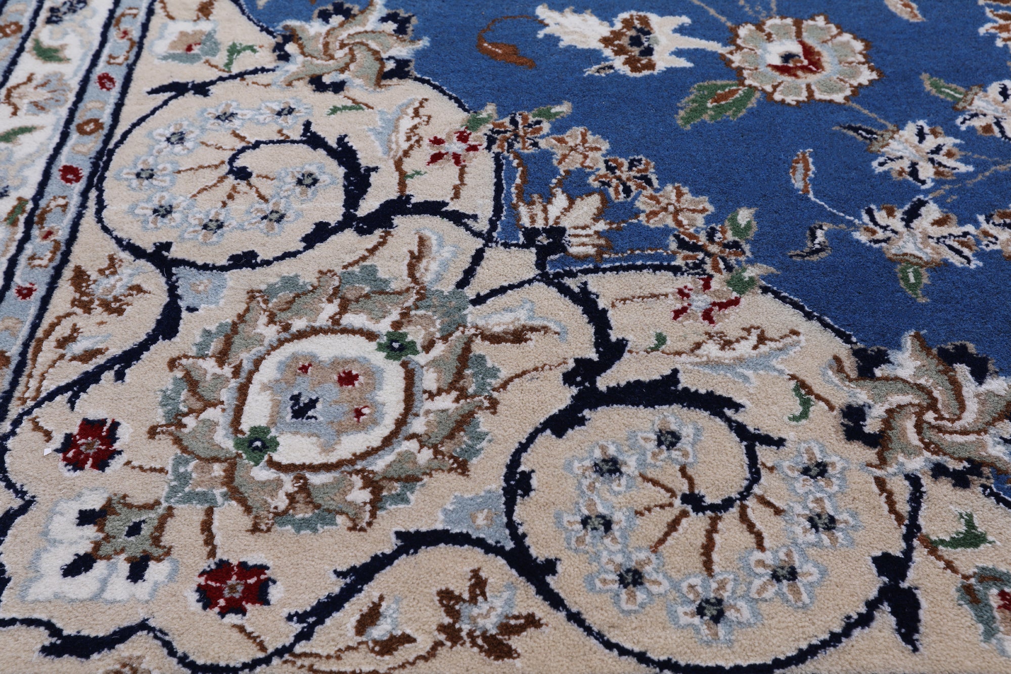Blue Persian Nain Handmade Wool & Silk Rug - 9' 1" X 19' 8"