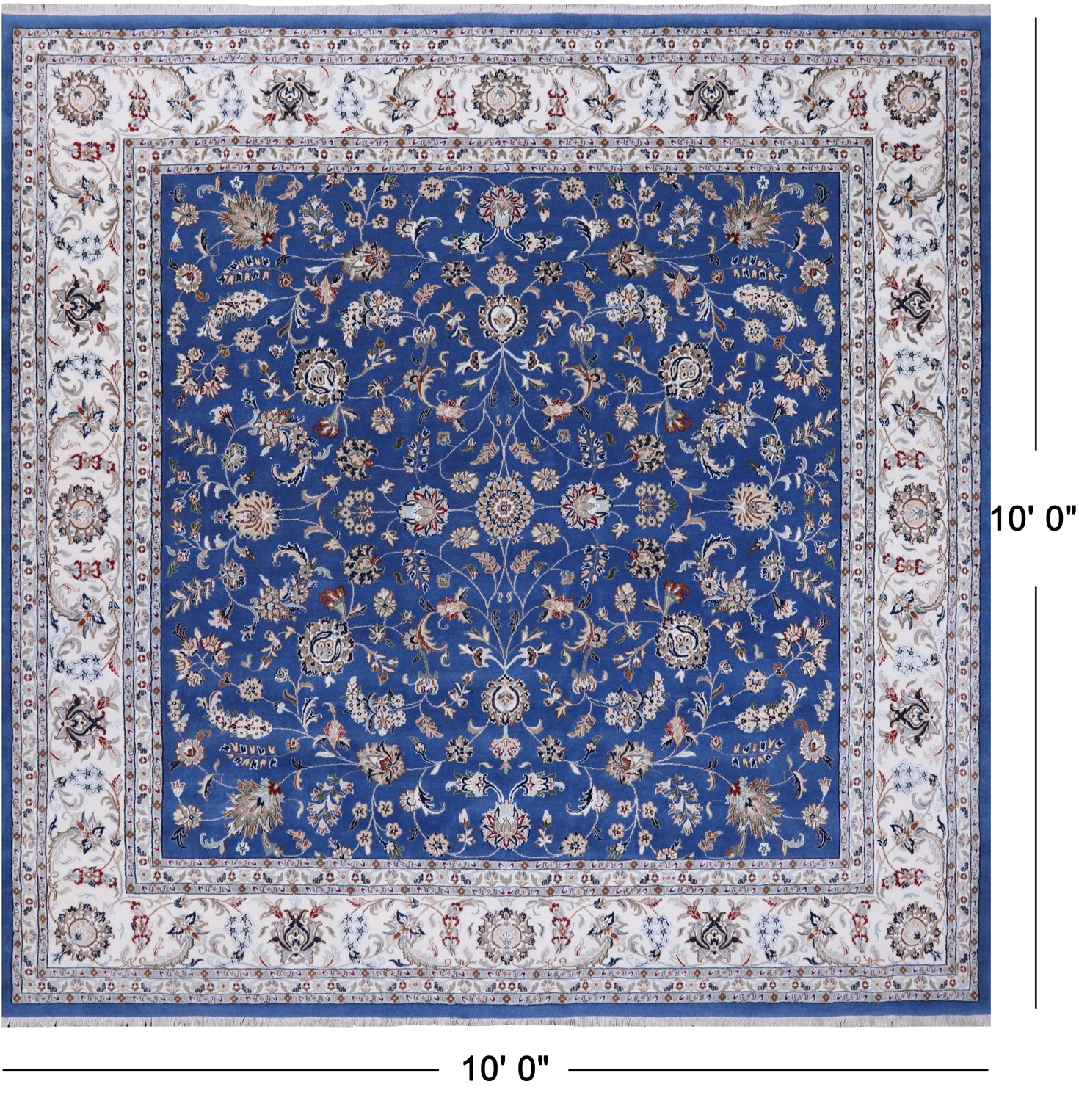 Square Persian Nain Hand Knotted Wool & Silk Rug - 10' 0" X 10' 0"