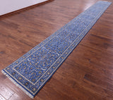 Blue Persian Nain Handmade Wool & Silk Rug - 2' 8" X 24' 4"