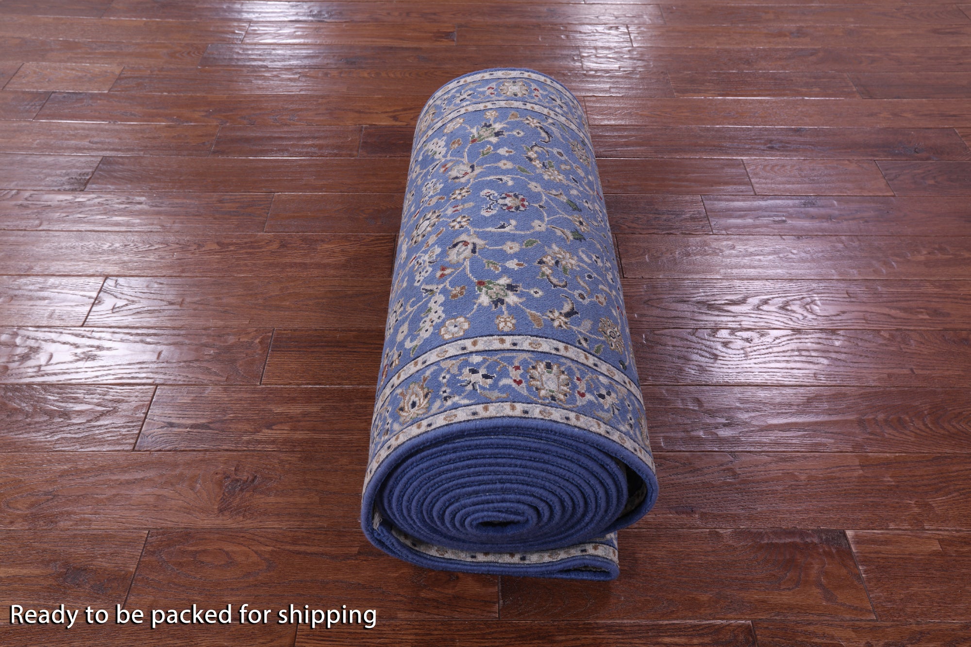 Blue Persian Nain Handmade Wool & Silk Rug - 2' 8" X 24' 4"
