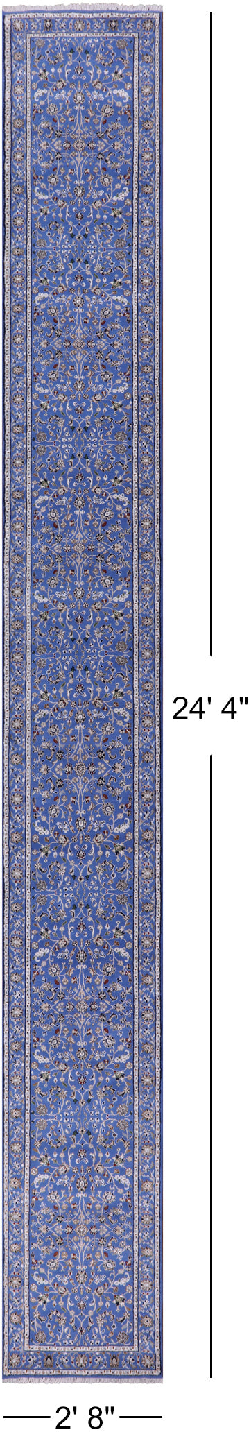 Blue Persian Nain Handmade Wool & Silk Rug - 2' 8" X 24' 4"