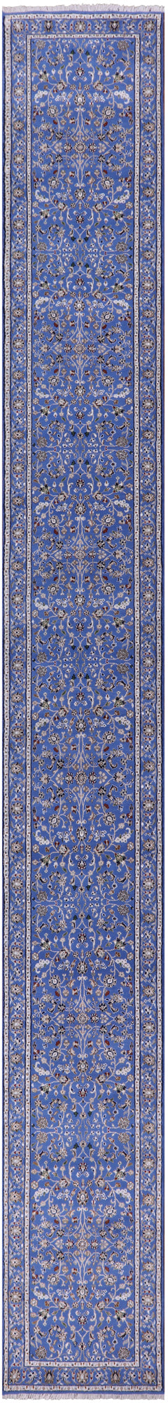 Blue Persian Nain Handmade Wool & Silk Rug - 2' 8" X 24' 4"