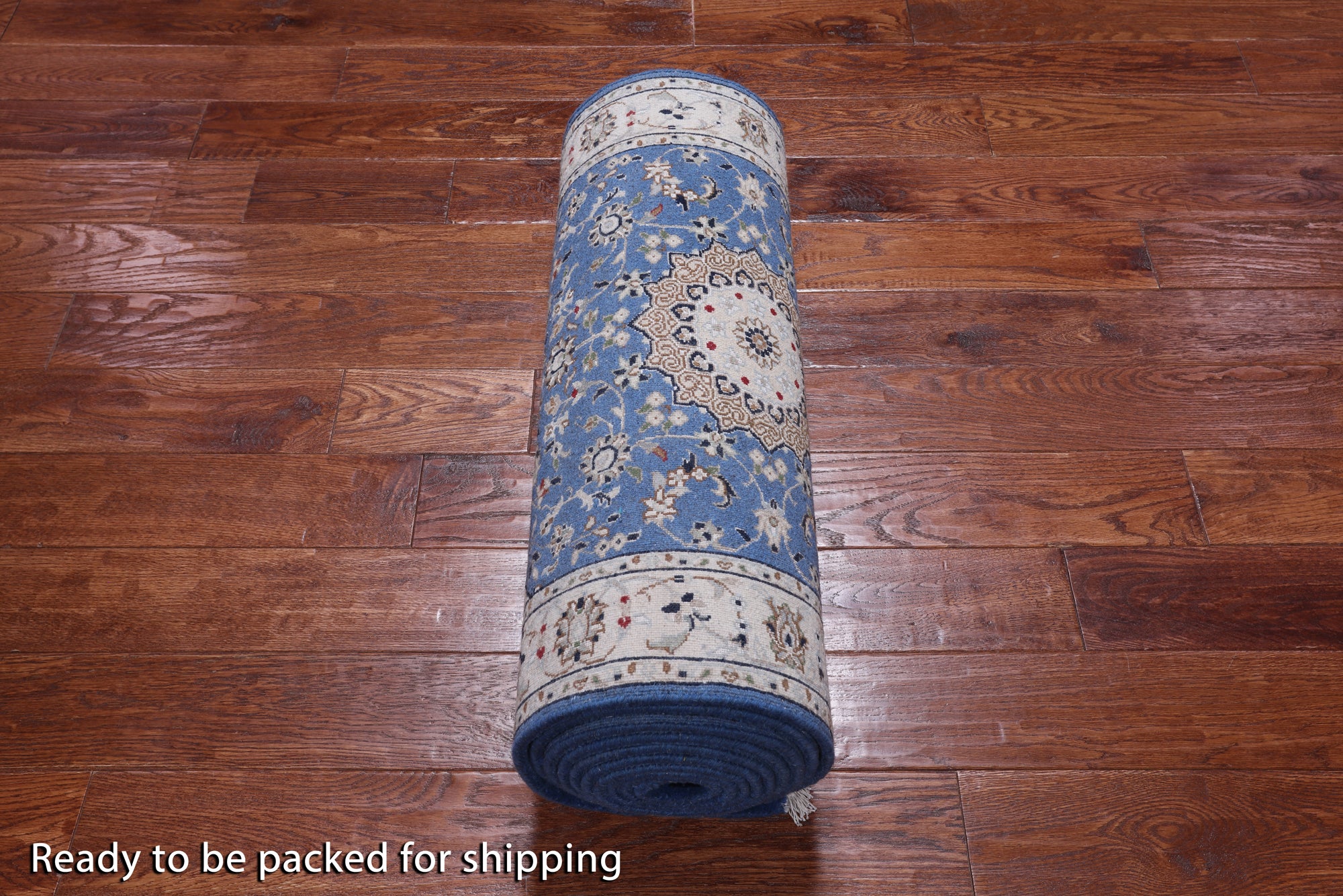 Blue Persian Nain Hand-Knotted Wool & Silk Runner Rug - 2' 8" X 16' 2"
