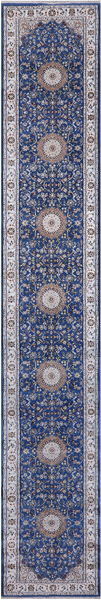 Blue Persian Nain Hand-Knotted Wool & Silk Runner Rug - 2' 8" X 16' 2"