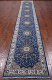 Blue Persian Nain Hand-Knotted Wool & Silk Runner Rug - 2' 8" X 16' 2"