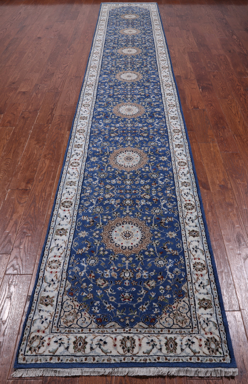 Blue Persian Nain Hand-Knotted Wool & Silk Runner Rug - 2' 8" X 16' 2"