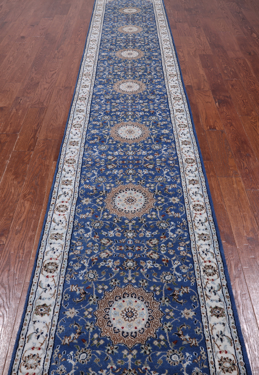 Blue Persian Nain Hand-Knotted Wool & Silk Runner Rug - 2' 8" X 16' 2"
