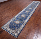 Blue Persian Nain Hand-Knotted Wool & Silk Runner Rug - 2' 8" X 16' 2"