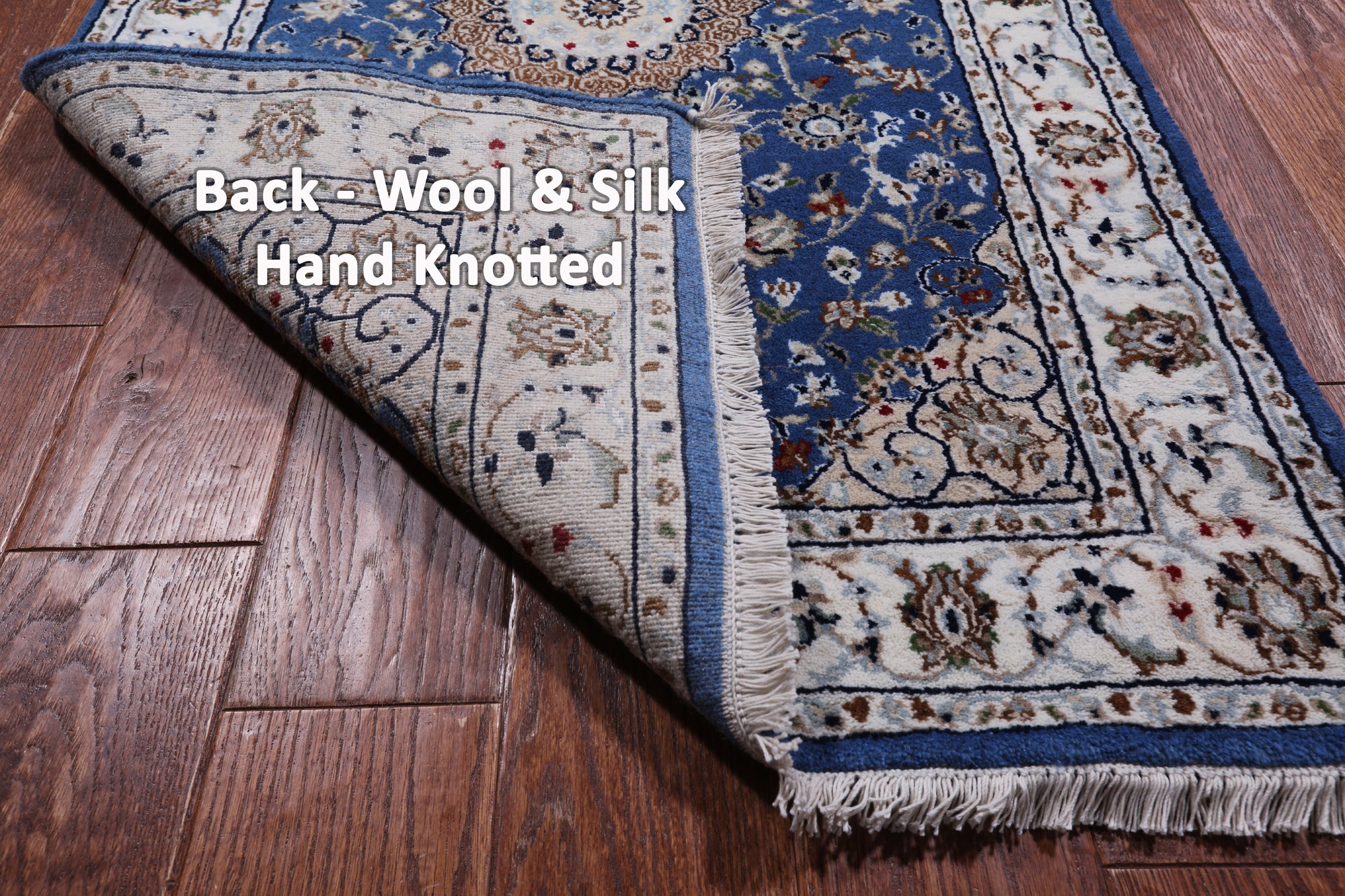 Blue Persian Nain Hand-Knotted Wool & Silk Runner Rug - 2' 8" X 16' 2"