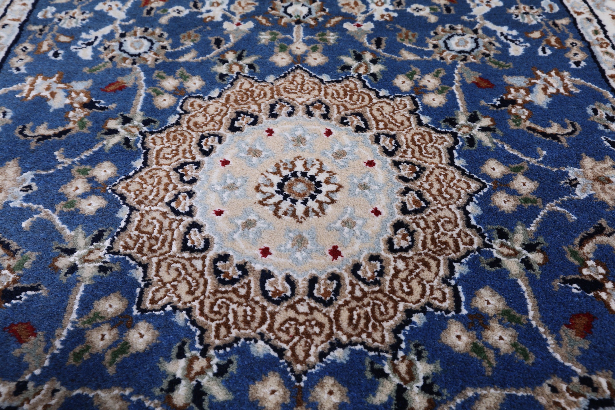 Blue Persian Nain Hand-Knotted Wool & Silk Runner Rug - 2' 8" X 16' 2"