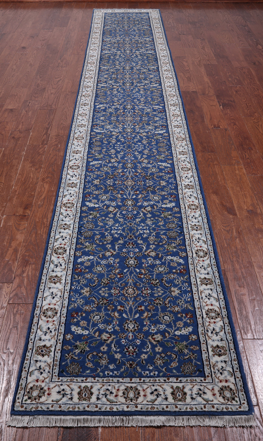 Blue Persian Nain Hand Knotted Wool & Silk Rug - 2' 9" X 24' 5"