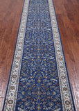 Blue Persian Nain Hand Knotted Wool & Silk Rug - 2' 9" X 24' 5"