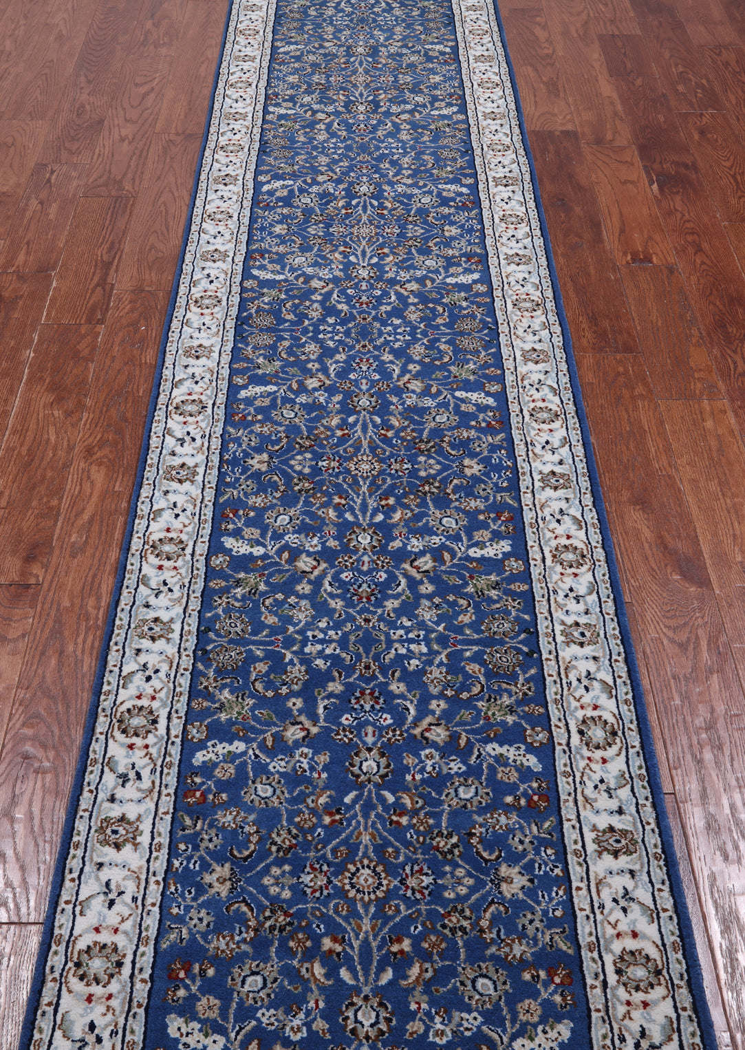 Blue Persian Nain Hand Knotted Wool & Silk Rug - 2' 9" X 24' 5"