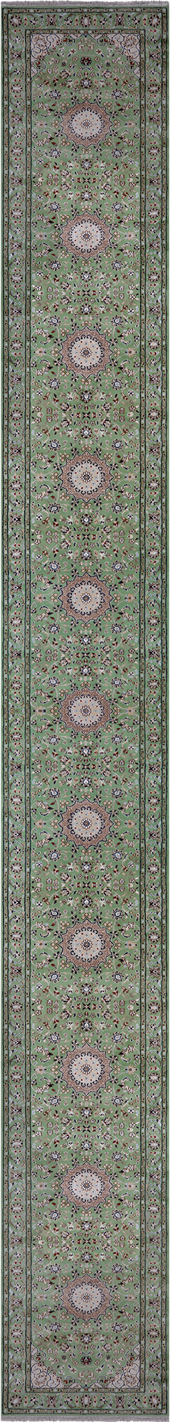 Green Persian Nain Handmade Wool & Silk Rug - 2' 8" X 24' 4"