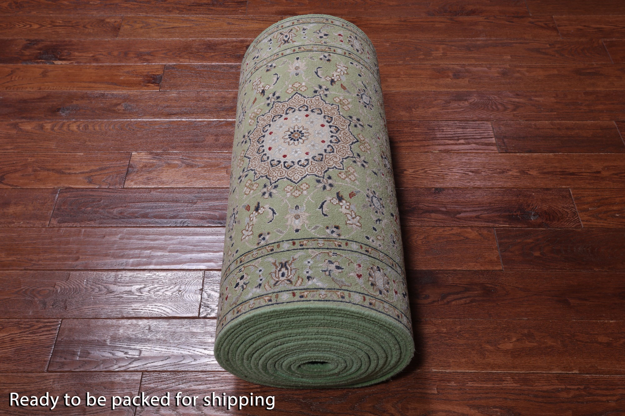 Green Persian Nain Handmade Wool & Silk Rug - 2' 8" X 24' 4"