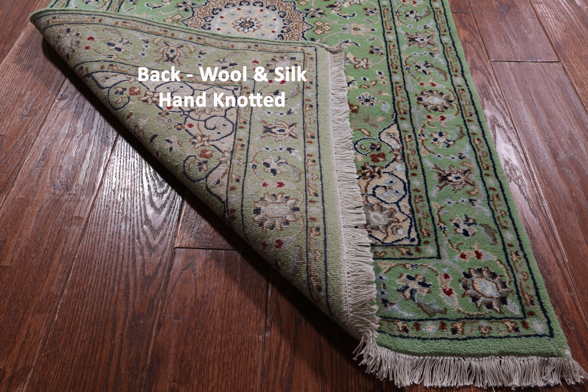 Green Persian Nain Handmade Wool & Silk Rug - 2' 8" X 24' 4"